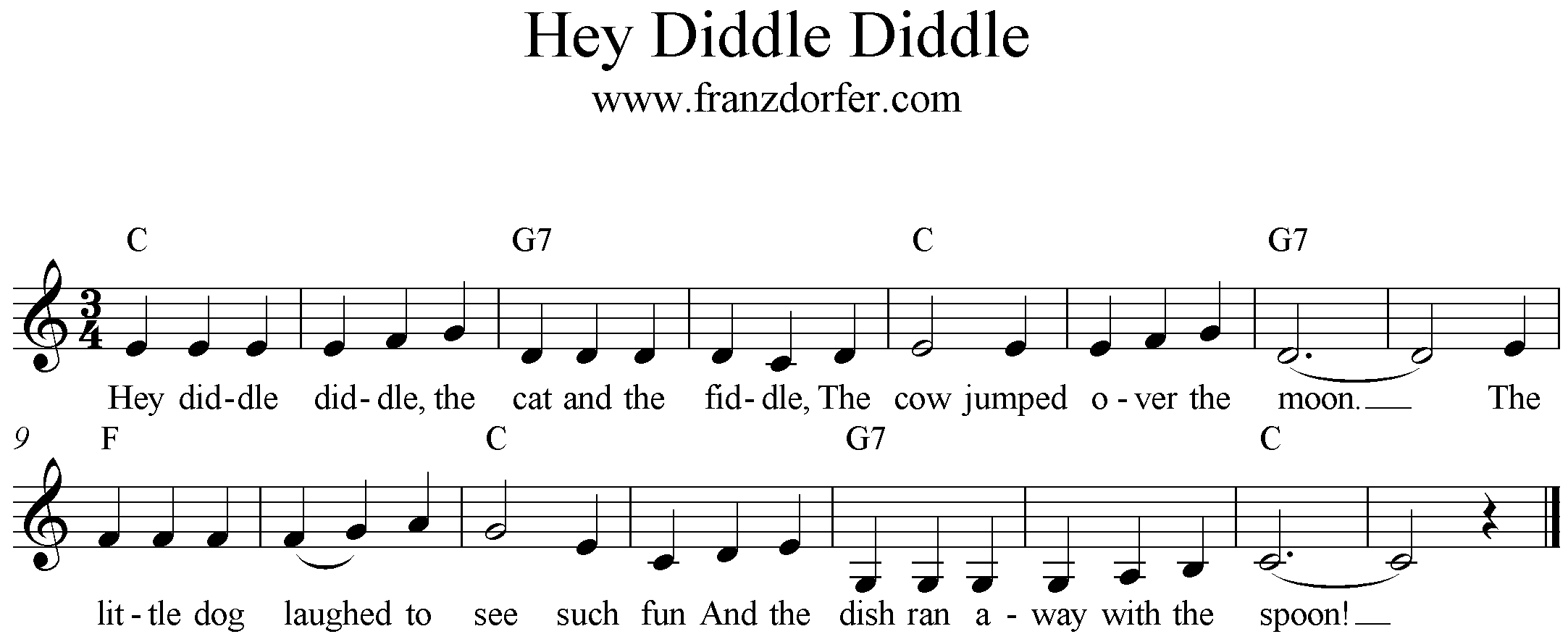 fresheet music Hey Diddle Diddle